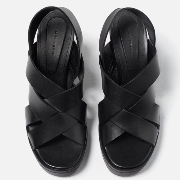 ZARA LEATHER HEELS SANDALS TRACK SOLE NEW & TAGS US 7.5 EUR 38 - Picture 3 of 3